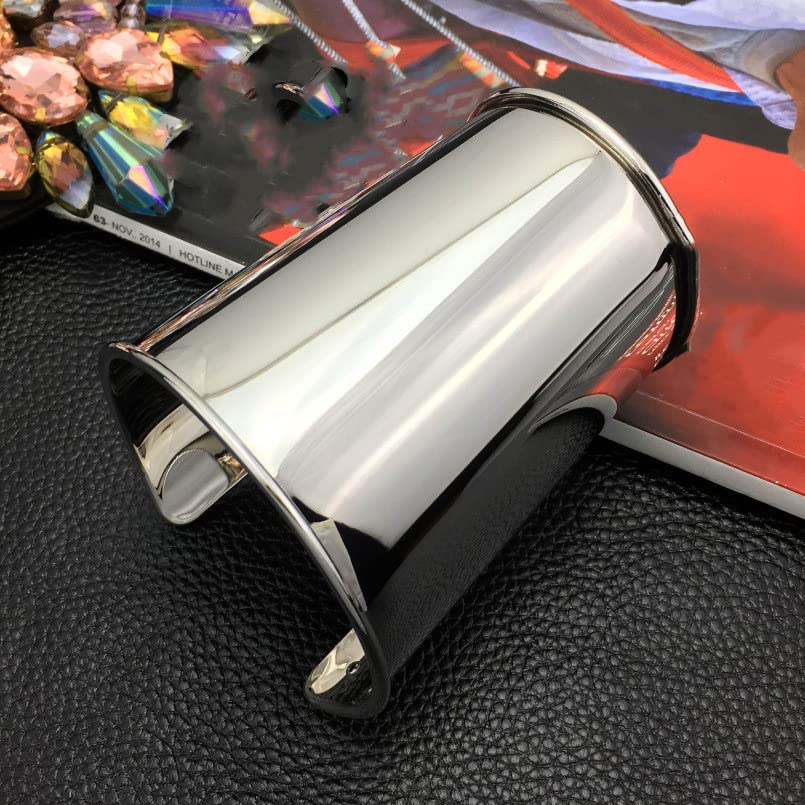 COLORFUL BLING Punk Alloy Hollow Geometric Smooth Polished Gold Hoop Open Cuff Wide Bracelet Bangle Wrist Jewelry for Women Lady - color: silver overlocking