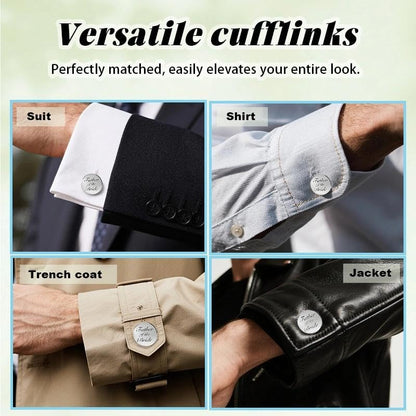 Silver Cufflinks for Men Wedding Engagement Gifts for Him Cuff Links 2Pcs Round Stainless Steel Engraved Cufflink for Shirt - color: I Love You Dad