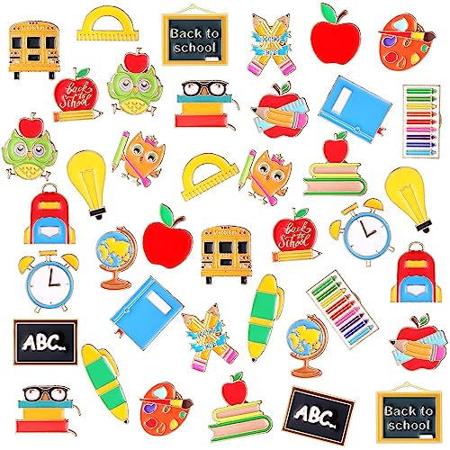 Giegxin 40 Pcs Back to School Pins Bulk for Students Teachers First Day of School Cute Lapel Pins Brooch for Clothes Bags Accessories Gifts Classroom Party Favors - style: School