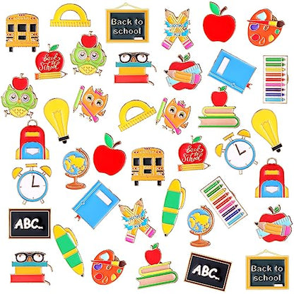 Giegxin 40 Pcs Back to School Pins Bulk for Students Teachers First Day of School Cute Lapel Pins Brooch for Clothes Bags Accessories Gifts Classroom Party Favors - style: School