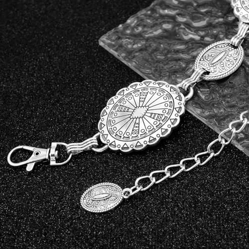 Women's Concho Chain Belt Western Cowgirl Metal Waist Chain | Belt for Dress - color: C Silver, size: S: 41.3 in