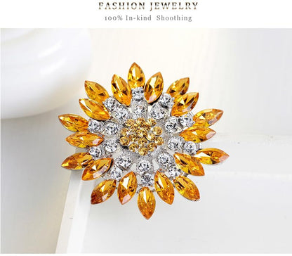 Rhinestone Sunflower Brooch for Women Sparkling Cubic Zirconia Flower Brooch Pin Elegant Large Crystal Floral Lapel Pin Dainty Clothing Hat Bag Accessories Christmas Wedding Bridal Birthday Jewelry - color: Yellow