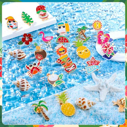 Giegxin 40 Pcs Summer Enamel Pins Bulk Hawaiian Brooch Pins Beach Backpack Pins Tropical Button Pins Cute Cartoon Pineapple Watermelon Coconut Tree Lapel Pin for Hawaiian Party Festival Gifts - style: Watermelon