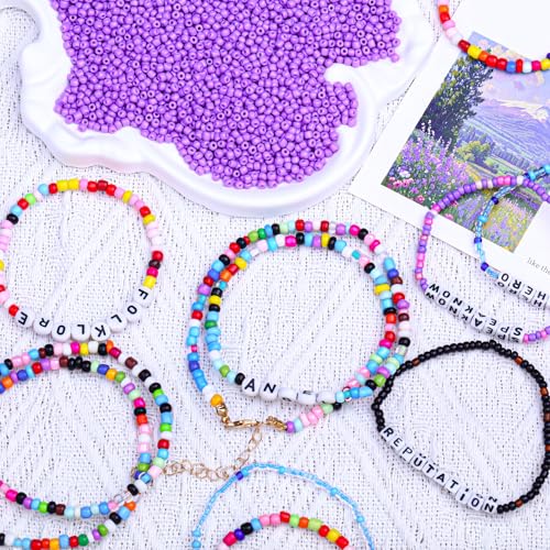 2000pcs Glass Seed Beads Bulk, 4mm 6/0 Mini Pony Spacer Small Individual Color Seed Beads for DIY Bracelet Necklaces Wrist Jewelry Making, Light Purple - color: Light Purple