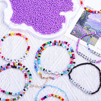 2000pcs Glass Seed Beads Bulk, 4mm 6/0 Mini Pony Spacer Small Individual Color Seed Beads for DIY Bracelet Necklaces Wrist Jewelry Making, Light Purple - color: Light Purple