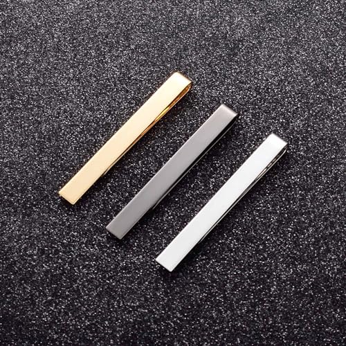 3Pcs Tie Clasps For Men Silver Gold Tie Clips For Men Gunmetal | skinny tie bar clip set 1.5in slim silver tie clips for men unique tie clip for skinny ties 1.5 inch silver tie bars for men