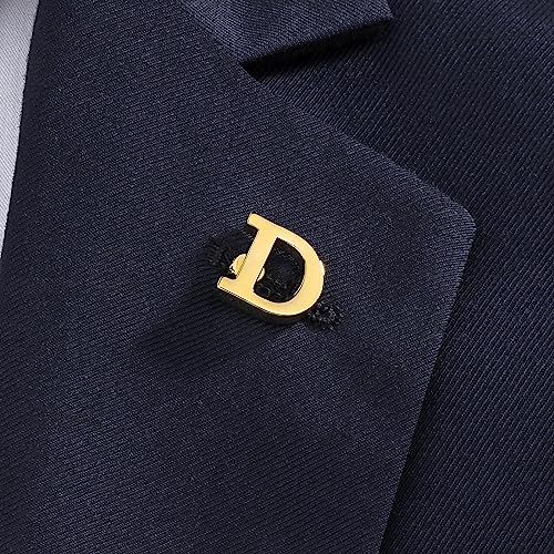 Initial Lapel Pin for Men Women, Brooch Pins for Men Suits, Metal Button Pins in 18K Gold and Silver Tone. - color: Gold-D