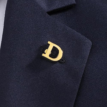 Initial Lapel Pin for Men Women, Brooch Pins for Men Suits, Metal Button Pins in 18K Gold and Silver Tone. - color: Gold-D