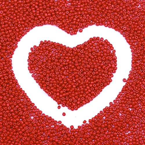 Legefo 4mm Glass Seed Beads Bulk, Bright Red 6/0 Small Mini Pony Seed Beads, Tiny Round Craft Bead for Bracelet Necklace Wrist Jewelry Making Beading Weaving DIY Crafts Supplies, 1000pcs - color: Bright Red