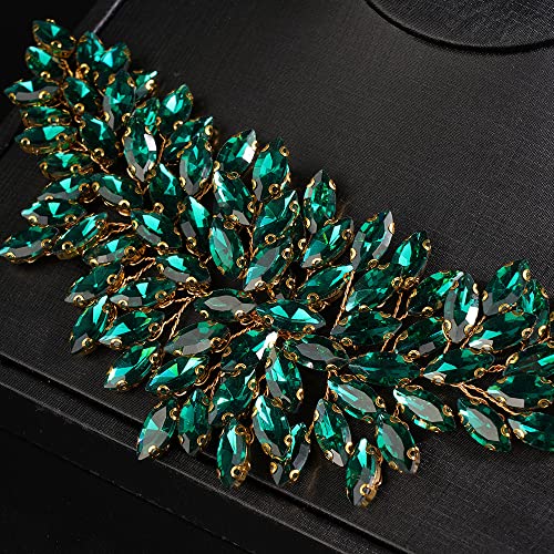 JWICOS Bridal Headband Crystal Wedding Hair Vine Wedding Headpieces for Bride Hair Accessories for Women and Girls (Dark Green) - color: Dark Green