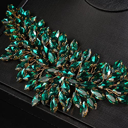 JWICOS Bridal Headband Crystal Wedding Hair Vine Wedding Headpieces for Bride Hair Accessories for Women and Girls (Dark Green) - color: Dark Green