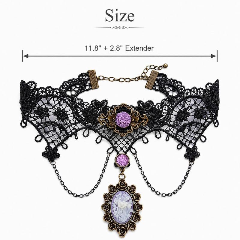 Gothic Lace Choker Necklace for Women Victorian Cameo Pendant Black Floral Collar Jewelry Halloween Costume Accessory Fashion Gift