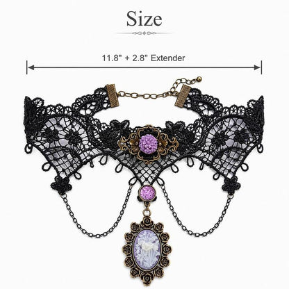 Gothic Lace Choker Necklace for Women Victorian Cameo Pendant Black Floral Collar Jewelry Halloween Costume Accessory Fashion Gift