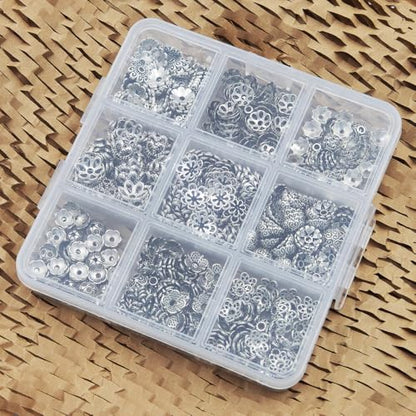 INSPIRELLE 450 Pieces Antique Silver Bead Caps Metal Alloy Filigree Flower Cup Shape Bead for Bracelet Necklace Earring Jewelry Making - color: 450x Bead Caps