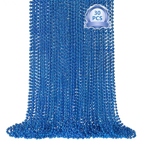 SHAOQINLIN 30 PCS Blue Bead Necklace, Blue Mardi Gras Beads Christmas Necklaces, 33" 4th of July Patriotic Beads Necklaces, Parade Throw Accessories for Independence Day Mardi Gras Hanukkah Pirate Theme Party - color: Blue