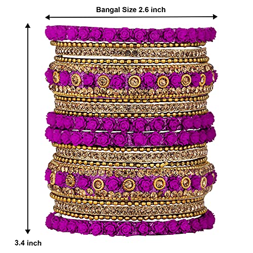 Aheli Ethnic Metal Bangles Chudha Set Stone Studded Bangle Set Indian Wedding Wear Fashion Jewelry Gift for Women Blue - color: Rani Pink