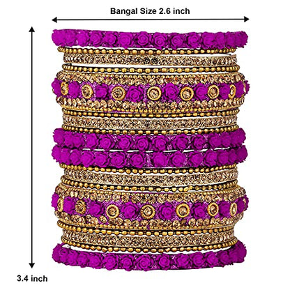 Aheli Ethnic Metal Bangles Chudha Set Stone Studded Bangle Set Indian Wedding Wear Fashion Jewelry Gift for Women Blue - color: Rani Pink