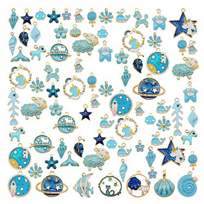 30pcs Mixed Enamel Charms Pendants for Jewelry Making Bulk lot Necklace Earrings Bracelet Craft Findings - color: Blue