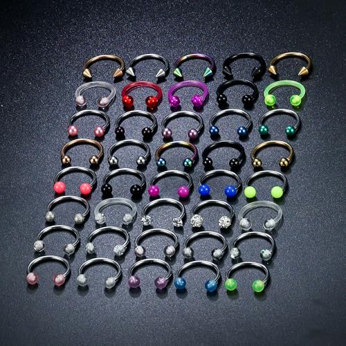 14G 16G 18G Septum Rings Piercing Jewelry 316L Stainless Surgical Steel Horseshoe Septum Nose Rings Snake Bite Lip Ring Daith Rook Earrings Smiley Piercing Jewelry for Women Men 8MM 10MM 12MM - color: 16G-8MM Mix Color