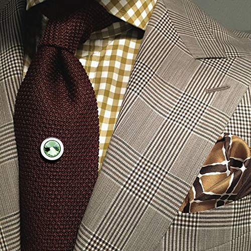 HAWSON Mens Tie Tack with Chain Round Crystal Wedding Business Accessories - color: Silver + Peridot