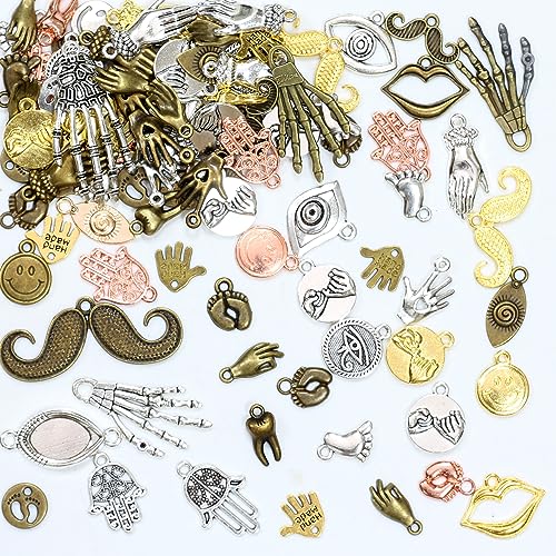 stino 100 G Mixed Style Metal Charms for Jewelry Making, Bulk Silver & Gold Plated, for Bracelet, Necklace, Earrings DIY Crafts - style: Body Parts