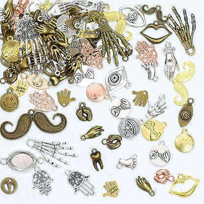 stino 100 G Mixed Style Metal Charms for Jewelry Making, Bulk Silver & Gold Plated, for Bracelet, Necklace, Earrings DIY Crafts - style: Body Parts