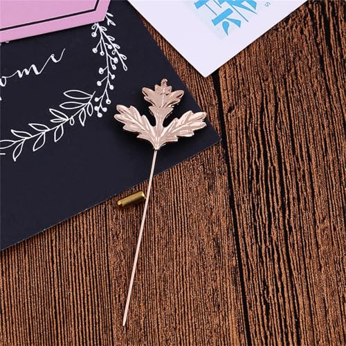 Dreuyet Simple Gold Silver Plated Long Brooch Pins with Cute Animal Antlers Leaves Plant Bees Rabbits Rose Flower Feather Brooch Jewelry for Women Men Elegant Suit Collar Lapel Pin - style: Leaf 3