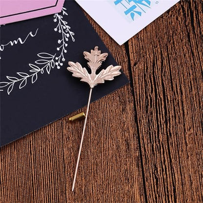 Dreuyet Simple Gold Silver Plated Long Brooch Pins with Cute Animal Antlers Leaves Plant Bees Rabbits Rose Flower Feather Brooch Jewelry for Women Men Elegant Suit Collar Lapel Pin - style: Leaf 3