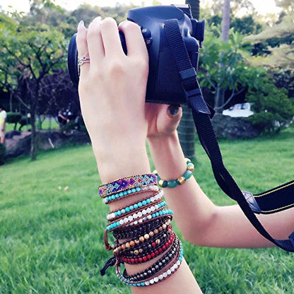 Genuine Leather Bracelet Multi Colors Crystal Beads Wrap Bracelets for Women Fashion Trendy Jewelry (5 Wraps, Facet AB Rhinestone)