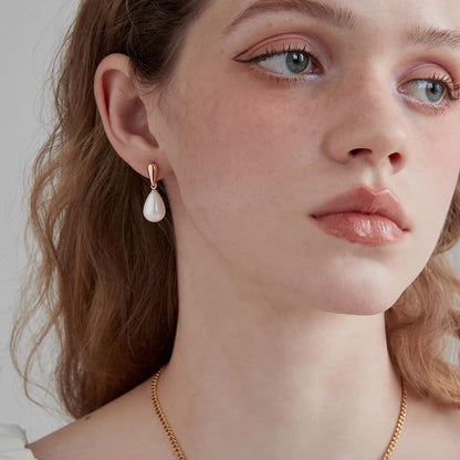 14k Gold Plated Lightweight Pearl Earrings,Trendy Jewelry,Teardrop Hoop Earrings for Women,Pearl Drop Earrings,Elegant Jewelry for Gifts - color: rose gold-pearl dangle