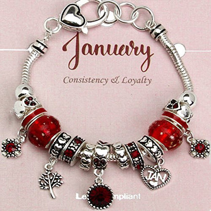 Falari Birthstone Bracelet Multi-Color Charm Beads Silvertone Birthday Gifts for Women - color: 01-January