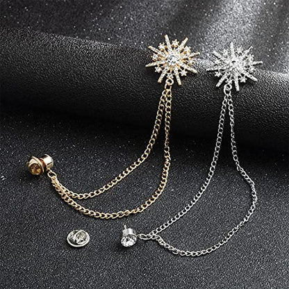 Collar Chain Pin for Men and Women - Hanging Tassel Brooch Lapel Pin for Business Suits - Bar Pin With Long Chain - Gifts - color: E: silver