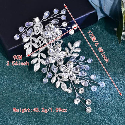 Wedding Hair Comb Pearl Crystal Bridal Hair Piece | Rhinestone Wedding Hair Accessories，Silver Hair Comb Clip for Women Wedding Party - color: Silver-758