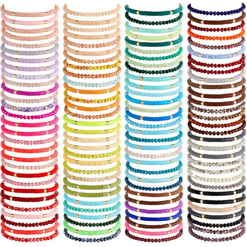 gisgfim 112 Pcs Beaded Friendship Bracelets Bulk Surfer Heishi Clay Stretch Y2K Bracelets Colorful Cute Boho Stackable BFF Bestie Inspirational Jewelry for Women Summer Beach Party Favors Style - style: Friendship