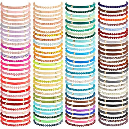 gisgfim 112 Pcs Beaded Friendship Bracelets Bulk Surfer Heishi Clay Stretch Y2K Bracelets Colorful Cute Boho Stackable BFF Bestie Inspirational Jewelry for Women Summer Beach Party Favors Style - style: Friendship
