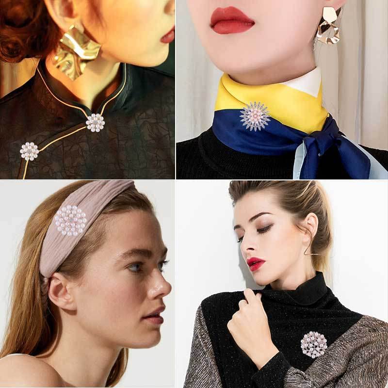 COLORFUL BLING Elegant Imitation Pearl Floral Crystal Brooch Pin for Wedding Bridal Fashion Jewelry - color: D style
