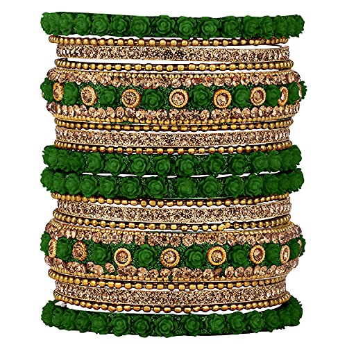 Aheli Ethnic Metal Bangles Chudha Set Stone Studded Bangle Set Indian Wedding Wear Fashion Jewelry Gift for Women Blue - color: Green