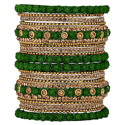 Aheli Ethnic Metal Bangles Chudha Set Stone Studded Bangle Set Indian Wedding Wear Fashion Jewelry Gift for Women Blue - color: Green