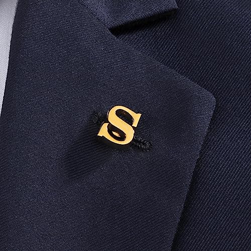 Initial Lapel Pin for Men Women, Brooch Pins for Men Suits, Metal Button Pins in 18K Gold and Silver Tone. - color: Gold-S