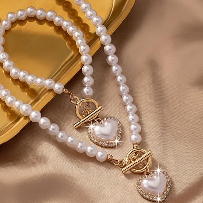 Pearl Necklace for Women Dainty Pearl Necklace Timeless Jewelry christmas gifts friendship gifts for women - color: G-Heart shaped pearl jewelry set