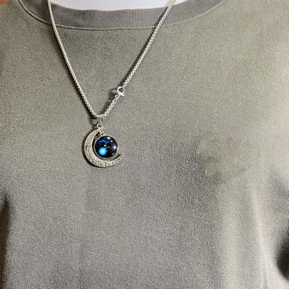 Stainless Steel Mens Necklace 12 Zodiac Moon Galaxy Pendant Necklace,22.8 Inch Stainless Steel Chain, 1.13 Inch Aries/Pisces Celestial Crescent Moon Star Sign Charm Jewelry - style: Taurus（4.20-5.20）