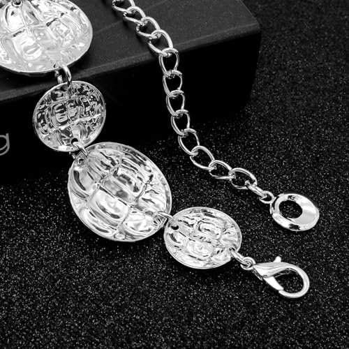 LIMHOO Women's Metal Waist Chain Belts Gold Silver Link Belt for Dresses - color: Circle Silver, size: M: Length 120cm/47.2in