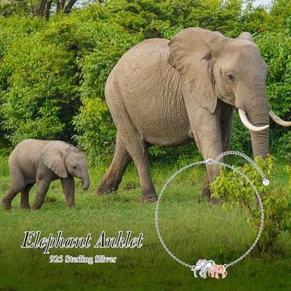 925 Sterling Silver Anklet Foot Bracelet with Crystal from Austria, Anklet Jewelry Gifts for Women 11 Inch Adjustable - style: Elephant