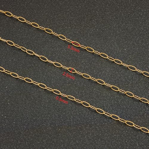 UMAOKANG 32.8 Feet Embossed Paperclip Jewelry Chain Roll Dainty Gold Plated Stainless Steel Chains for Jewelry Making - color: Embossed Paperclip Gold