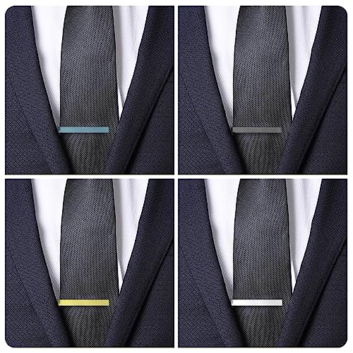 Roctee 4pcs Skinny Tie Clips for Men 1.69 Inch, Tie Clip Tie Bar Tie Bars Pins Clasps Set for Regular Ties Short Slim Thin Ties with Box Black Blue Gold Silver