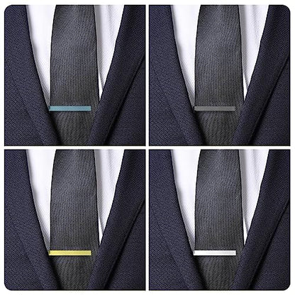 Roctee 4pcs Skinny Tie Clips for Men 1.69 Inch, Tie Clip Tie Bar Tie Bars Pins Clasps Set for Regular Ties Short Slim Thin Ties with Box Black Blue Gold Silver
