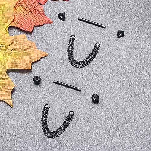 316L Surgical Steel Chain Dangle Nipple Shield Rings 14G Nipplering Barbell Piercing Jewelry for Women Men - color: Black/4Pr