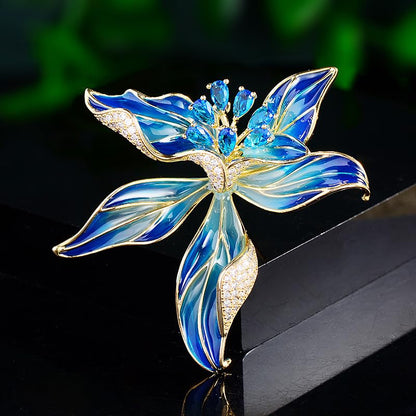 Flower Brooch for Women Rhinestone Pearl Zirconia Flower Lapel Pin Birthday Holiday Gift for Mother Wife Girlfriend - color: Blue