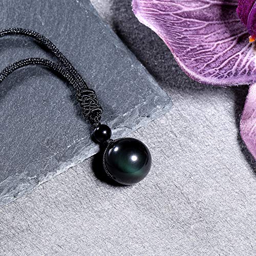 Jovivi Healing Crystals Necklace Natural Tiger Eye Amethyst Lucky Blessing Protection Chakra Beads Stone Pendant for Women Men Adjustable - color: Obsidian Stone + Black Rope