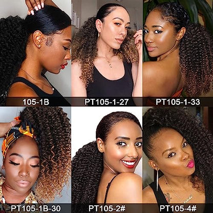 Vigorous Ponytail Extension 14Inch Drawstring Ponytail for Black Women Short Fluffy Afro Kinky Curly Pony Tails Hair Extensions (1B/30#) - color: Mix Brown(1B/30#)